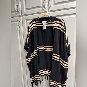D & Co Chic Canyon Retreat Striped Open Cardigan Kimono Fringe Shawl Sz XL/1XL